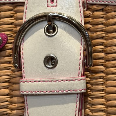 COACH かごバッグ ピンク レザー Butterfly Straw Bag COACH Wicker Basket Purse White Leather, Pink Interior & Butterfly