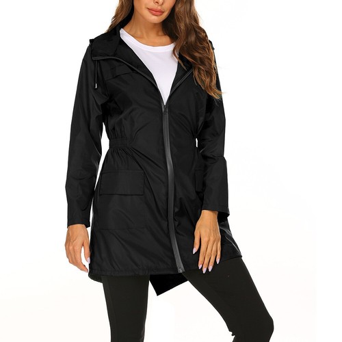 Stylish Women's Waterproof Rain Jacket - Mid-Length Hooded Coat for Rainy Days - Picture 13 of 24