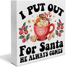 Christmas Kitchen Decor Wooden Sign for Santa and Hot Cocoa Bar