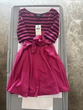 BNWT Polo Ralph Lauren Girls Pink/Navy Striped Dress w Ribbon Belt 6 FREE SHIP