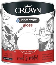 Crown One Coat Gloss Paint Brilliant White 750ml or 2.5l Interior,Exterior