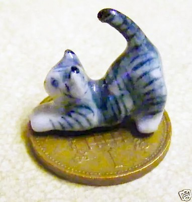 Puppenhaus gestreifte Katze Haustier Keramik Kätzchen Tier Maßstab 1:12 Ornament Tumdee