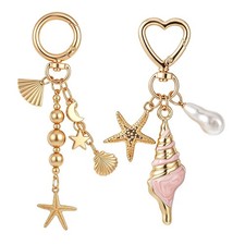 2 Pcs Gold Beach Keychain, Starfish Seashell Bag Charm Cute Beachy Keychain C...