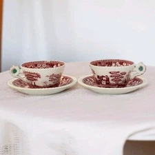 Vintage Copeland Spode's Tower Pink Tea Cup & Saucer Sets England Set Of 2 Read