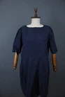TOAST Navy Blue Cotton Boat Neck Puff Sleeve Pleated Smock Midi Dress Size 16