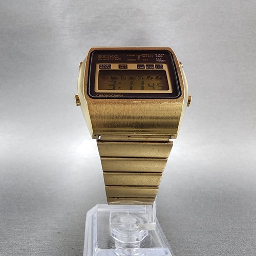 Seiko Orologio Digitale Uomo 34mm Tono Oro Cronografo Daydate A128-5009 Batteria Nuova - Foto 6 di 11