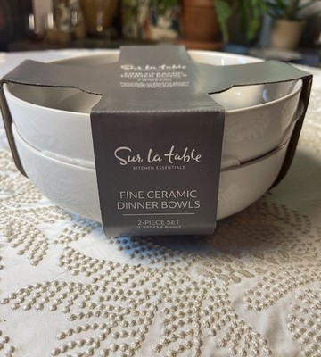 NEW Sur La Table Dinner Pasta Bowls 7.75  White Fine Ceramic Set Of 2