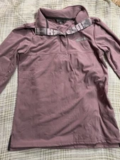 Simply Southern Long Sleeve Pullover With Patchwork Elbows, Button Collar-Small