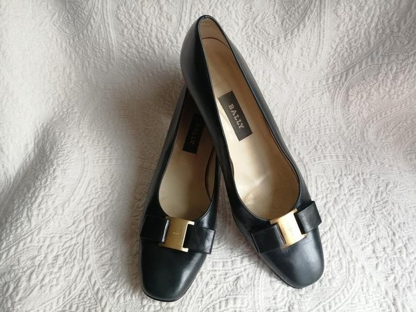 Women Bally Heels Black Leather 38 #5LSQ