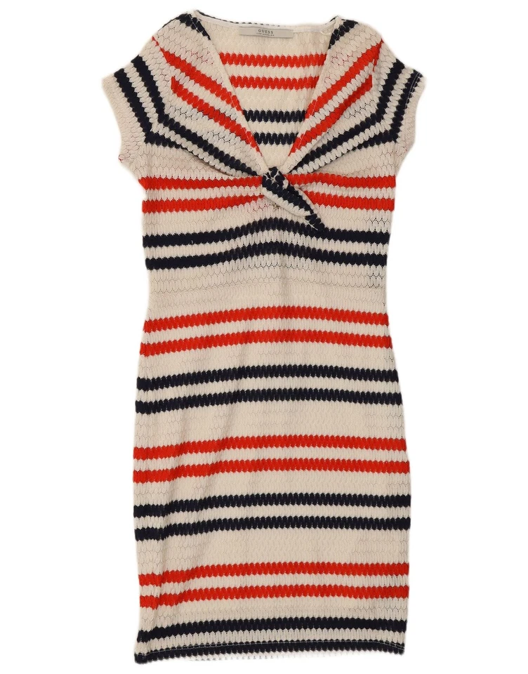 Vestido ceñido al cuerpo de ganchillo GUESS para mujer UK 6 XS multicolor a rayas poliéster BN05 Foto 3 de 4