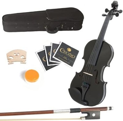 Mendini 16''MA-Black Solid Wood Viola with Case, Bow, Rosin, Bridge & Strings