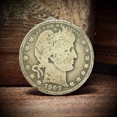 1909-O Barber Quarter Silver Key Date US Coin Good Details Nice Patina