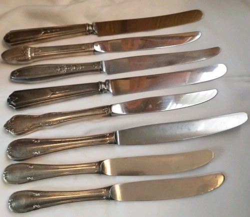 Lot 8 Vtg Antique Silver Plate Table Knives Hollow & Solid 