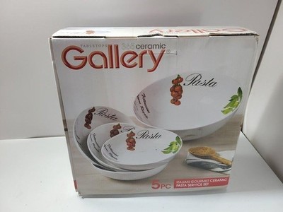 Tabletops Gallery Ceramic Pasta Bowl Set 5pc White Italian Gourmet Service Dish