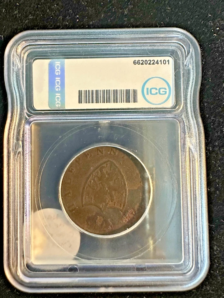 PRINCESA DE GALES 1795 Gran Bretaña Unión Ficha Medio Penique D&H #1018b ICG-VG8 Foto 3 de 4