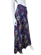 Vintage Orig 70er Jahre Psychedelic Rock lila Blumen Disco Schlaghose UK 8