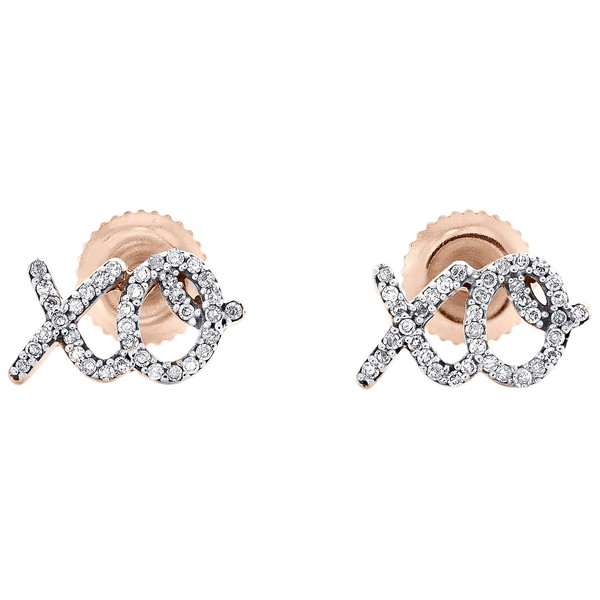 10K RoséGold Echte Diamant Damen Hugs & Kisses 'Xo' Ohrstecker 1/6 CT-image