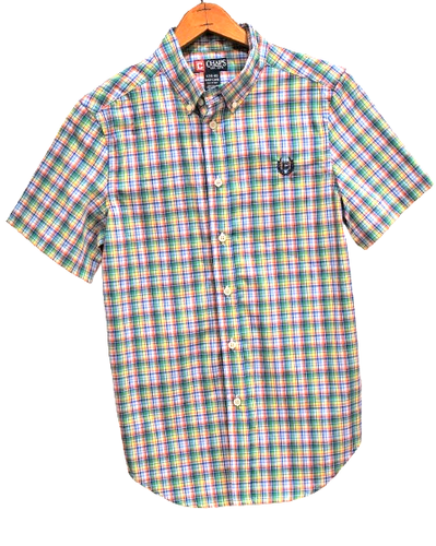 NWOT CHAPS Short Sleeve Colorful Plaid Button Up Boys Size Large 14-16 Shirt - Picture 2 of 5