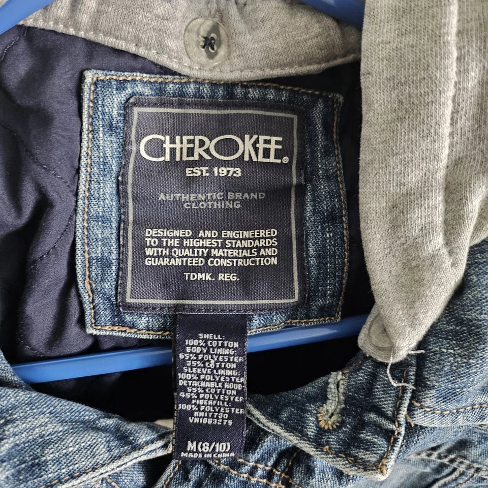 CHEROKEE Girls Thick Denim Jacket W/Detachable Hood Size Large 8/10 - Image 4 of 4