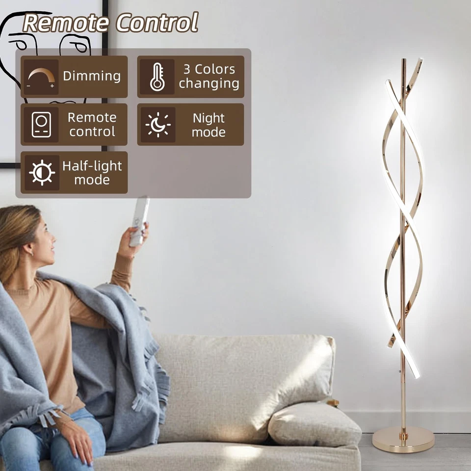 Lámpara de Pie LED Moderna para Salón, 40W 3 Colores Stepless Regulable y Col... Foto 3 de 4