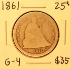 1861 United States Seated Liberty Silver Quarter G-4 NO RESERVE