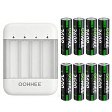Rechargeable 8pcs 3600mWh Lithium-ion AA Batteries OOHHEE 1.5V with Charging Box