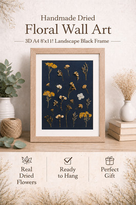Handgefertigtes Trockenblumenbild mit Rahmen A4 Eiche Optik - Botanisches Blumendekor
