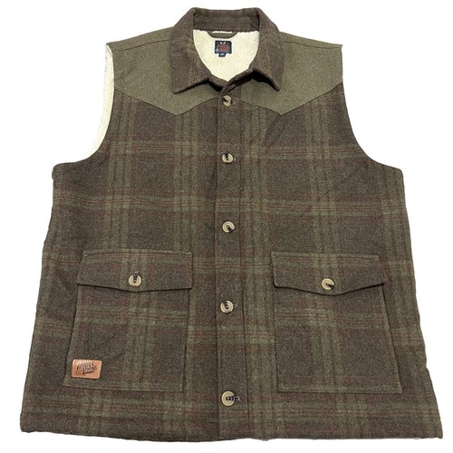 Moonshine Spirit Brad Paisley Olive Green Hunt Plaid Sherpa Wool Vest-2XL-XXXX - 第 1/10 張圖片
