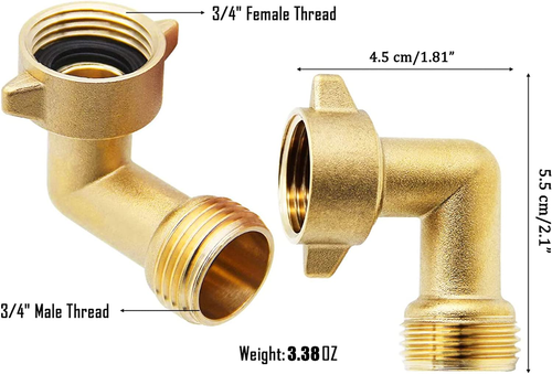 2Pcs 90 Degree Garden Hose Elbow, 3/4" Solid Brass Water Hose Connectors and Fit - Picture 6 of 12