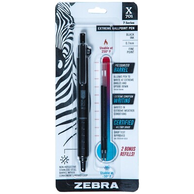 Zebra X701 0.7mm Extreme Ballpoint Pen, Black Ink, With 2 Extra