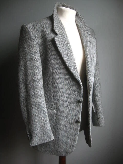 HARRIS TWEED JACKET 38 REG mens blue grey 100% pure new wool SENATOR hebrides
