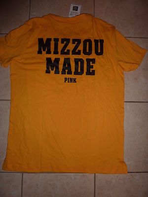 VICTORIAS SECRET PINK CAMPUS ''PINK''MIZZOU'' ''TIGERS'' POCKET CREWNECK TEESHIRT NWT