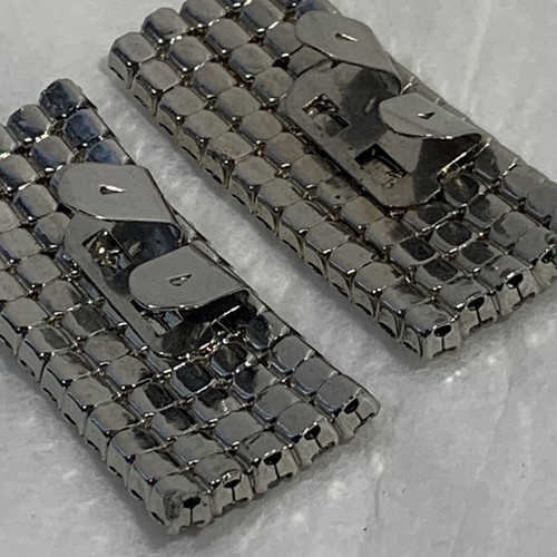 Vintage Large Rhinestone Shoe Clips 5 Row Bar Prong Set Silver Tone Estate - Picture 4 of 10