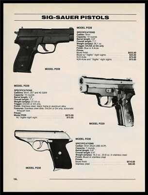 1996 SIG Sauer P228, P229, P230 Pistol AD w/specs and original