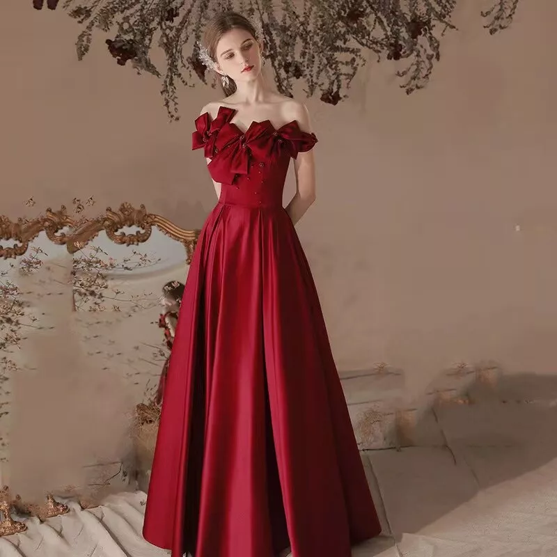 Off shoulder shop red long gown