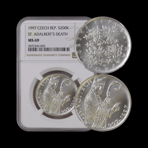 CZECH REPUBLIC. 1997, 200 Korun, Silver - NGC MS69 - Top Pop 🥇 St. Adalbert
