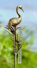 Heron Crane Rain Gauge Garden Stake Bird Heron Cast Aluminum ~ SPI Home 35286