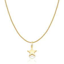 14K Yellow Gold Plain Star Charm Pendant with 0.9mm Wheat Chain Necklace