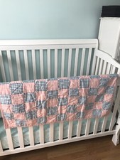Vintage Handmade Baby Quilt Pink Blue Checks Gingham 36  x 38  