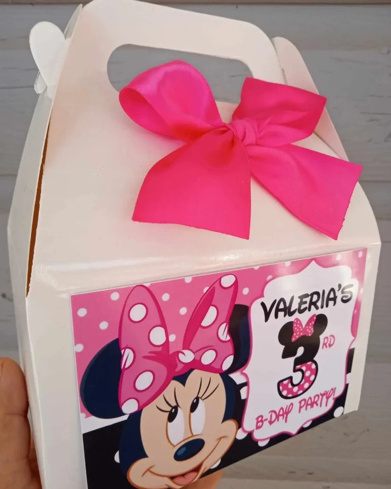 MINNIE Fiesta Favor Caja Personalizada Set de 12 Cumpleaños Caja, Personalizada Foto 2 de 3