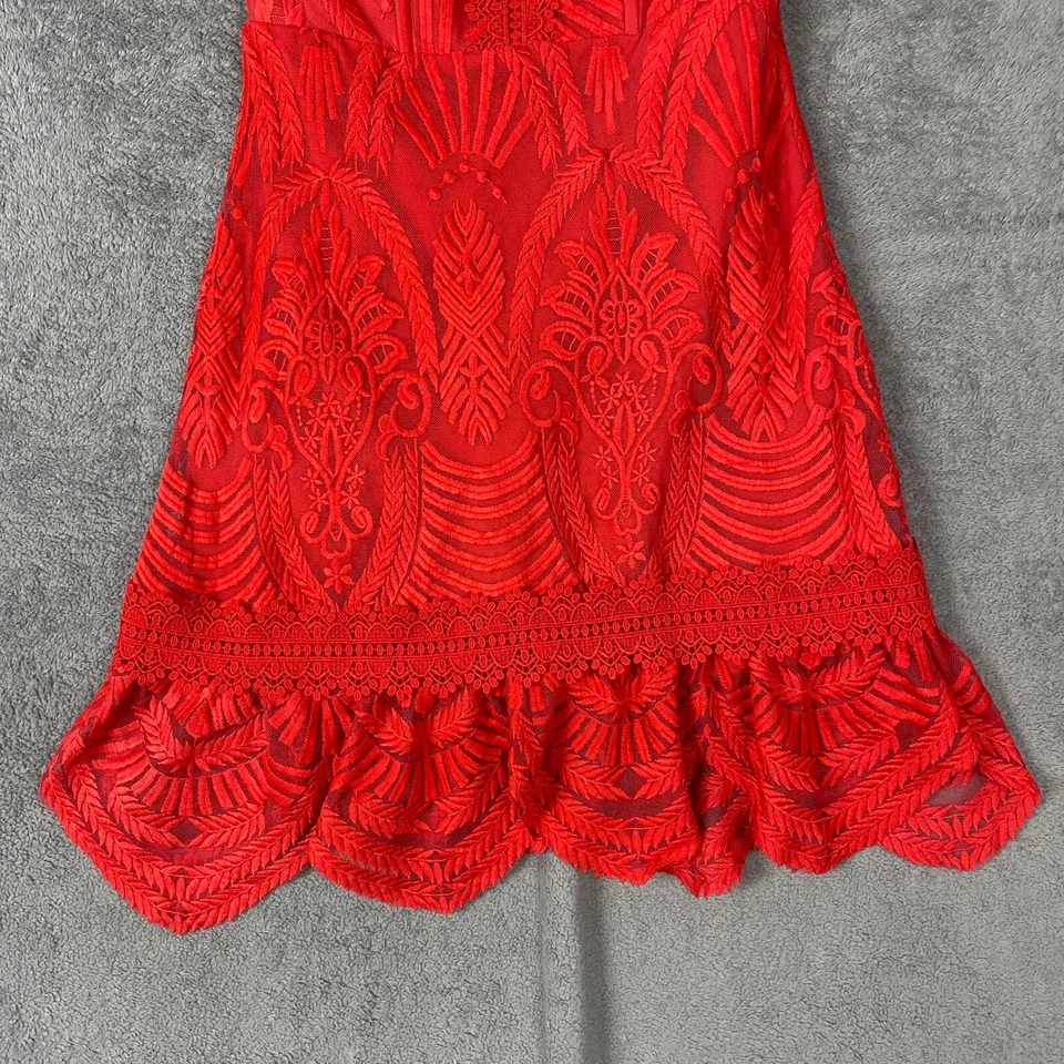 Forever 21 Contemporary MIni Dress Women's Red Lace Embroidered Strapless A-Line - Изображение 4 из 4