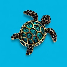 SEA TURTLE BROOCH/ PENDANT little green  gold tone beach ocean reptile pin G3