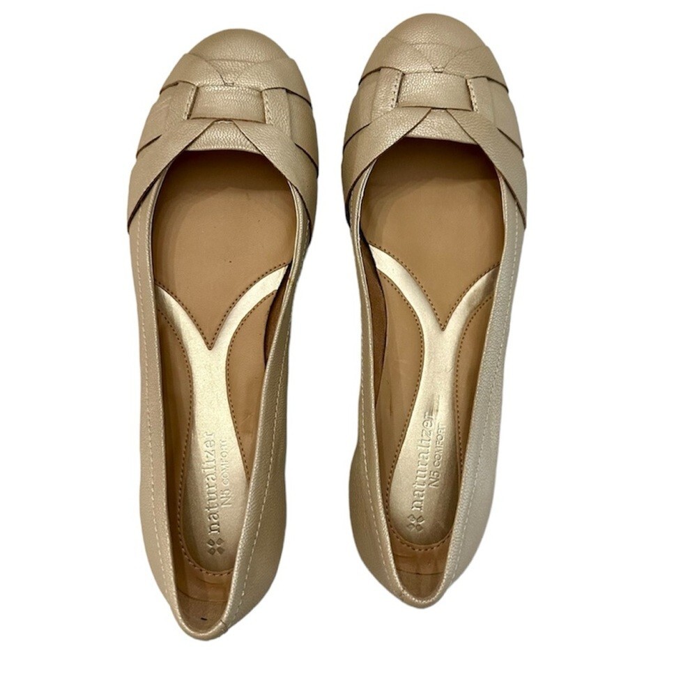 Naturalizer N5 Comfort Maude Women’s Gold Slip On Leather Flats Size 9 GUC