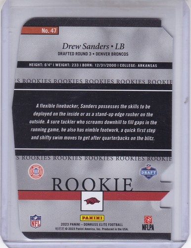 DREW SANDERS 2023 PANINI ELITE ASPIRATIONS DIE-CUT RC #79/99 #47 DENVER BRONCOS - Picture 2 of 2