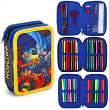 Batman 45 Piece Triple Compartment Triple Zip Filled Pencil Case