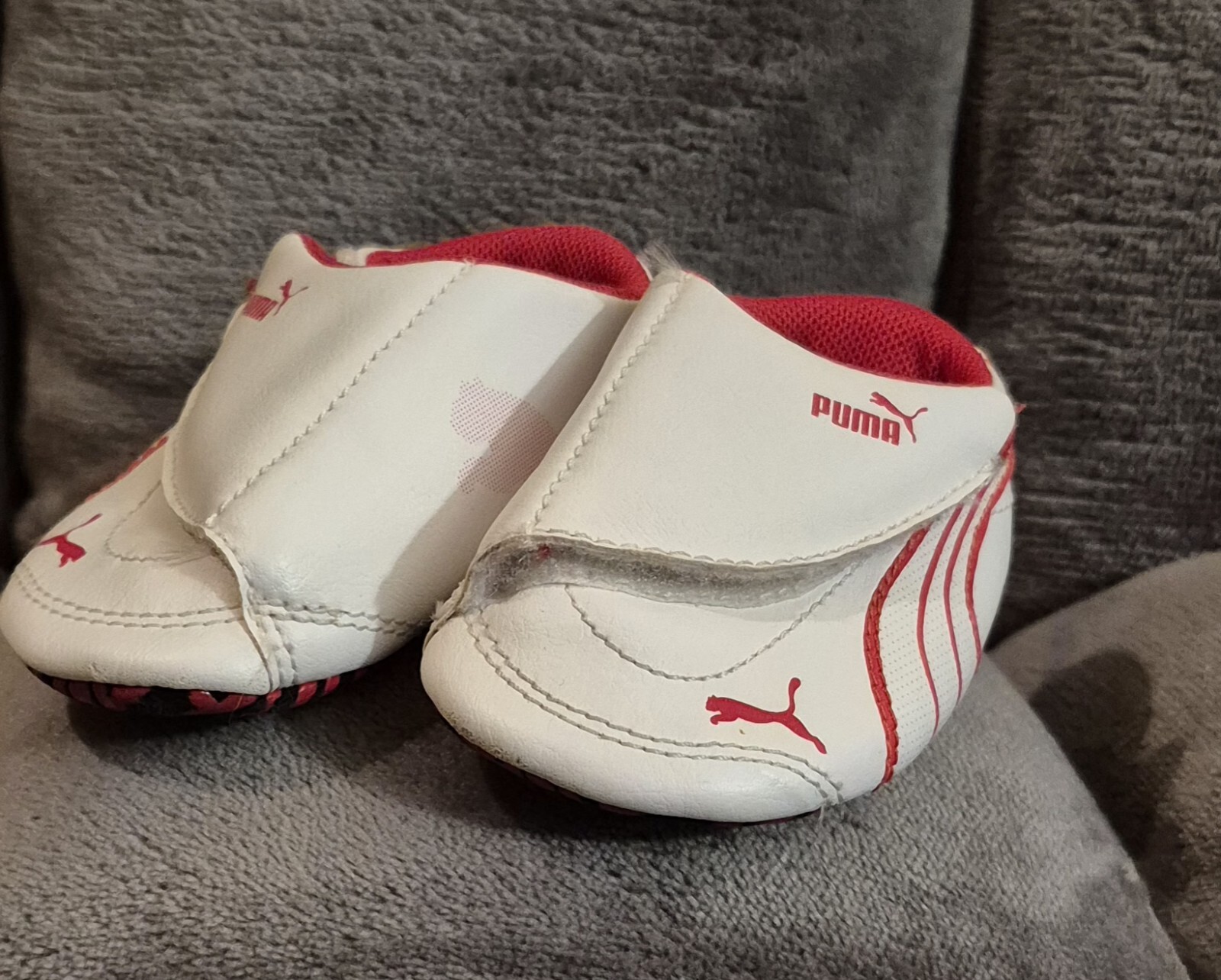 PONY Scarpe culla Puma bambino neonato bianco rosso Ferrari taglia 2 fondo morbido
