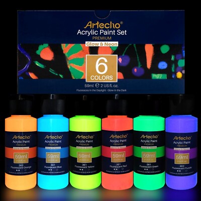 Artecho Acrylfarben-Set für Kunst, 6 Neonfarben 2 Unzen Acryl