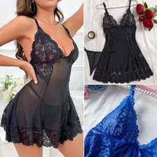 Black Women Lace Lingerie Babydoll Dress Strap Chemise Sleepwear Sexy Nighty US