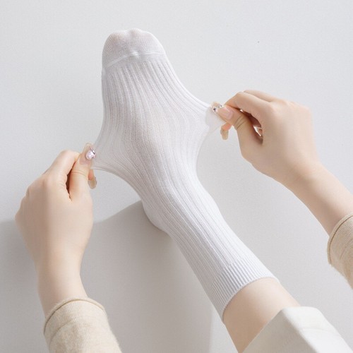 8 Pairs Women Solid Cotton Striped Mid Calf Socks Sports Stretch Elastic Socks - Picture 3 of 21