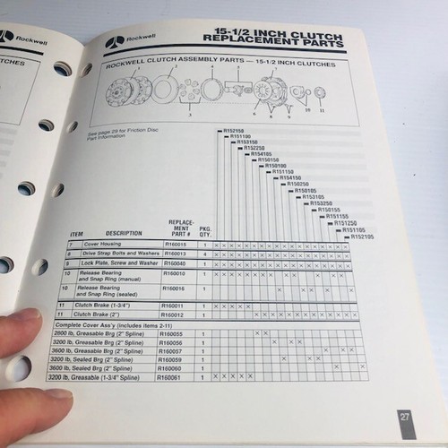 Rockwell Heavy Duty 14 & 15-1/2 Clutches Manual 1989 - Picture 8 of 9